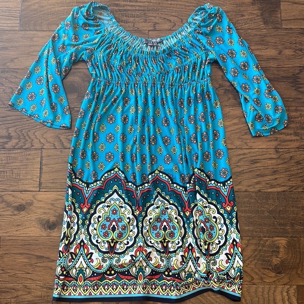 Muse Boston Proper Blue Patterned Dress